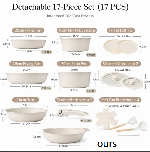 Removable Handle Non-Stick Pot Set with Steamer