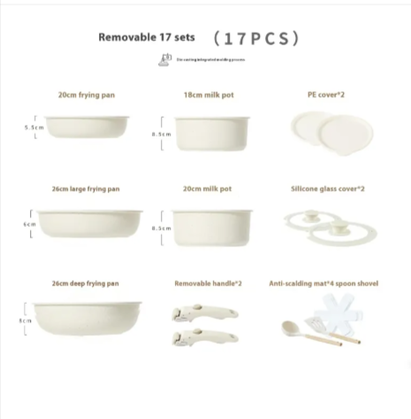 Removable Handle Non-Stick Pot Set with Steamer