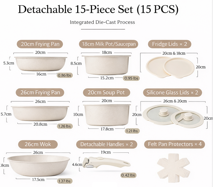Removable Handle Non-Stick Pot Set with Steamer