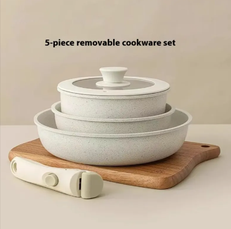 Removable Handle Non-Stick Pot Set with Steamer